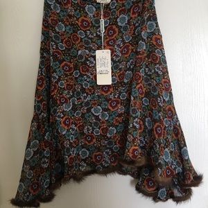 Marisa floral skirt with mink trim